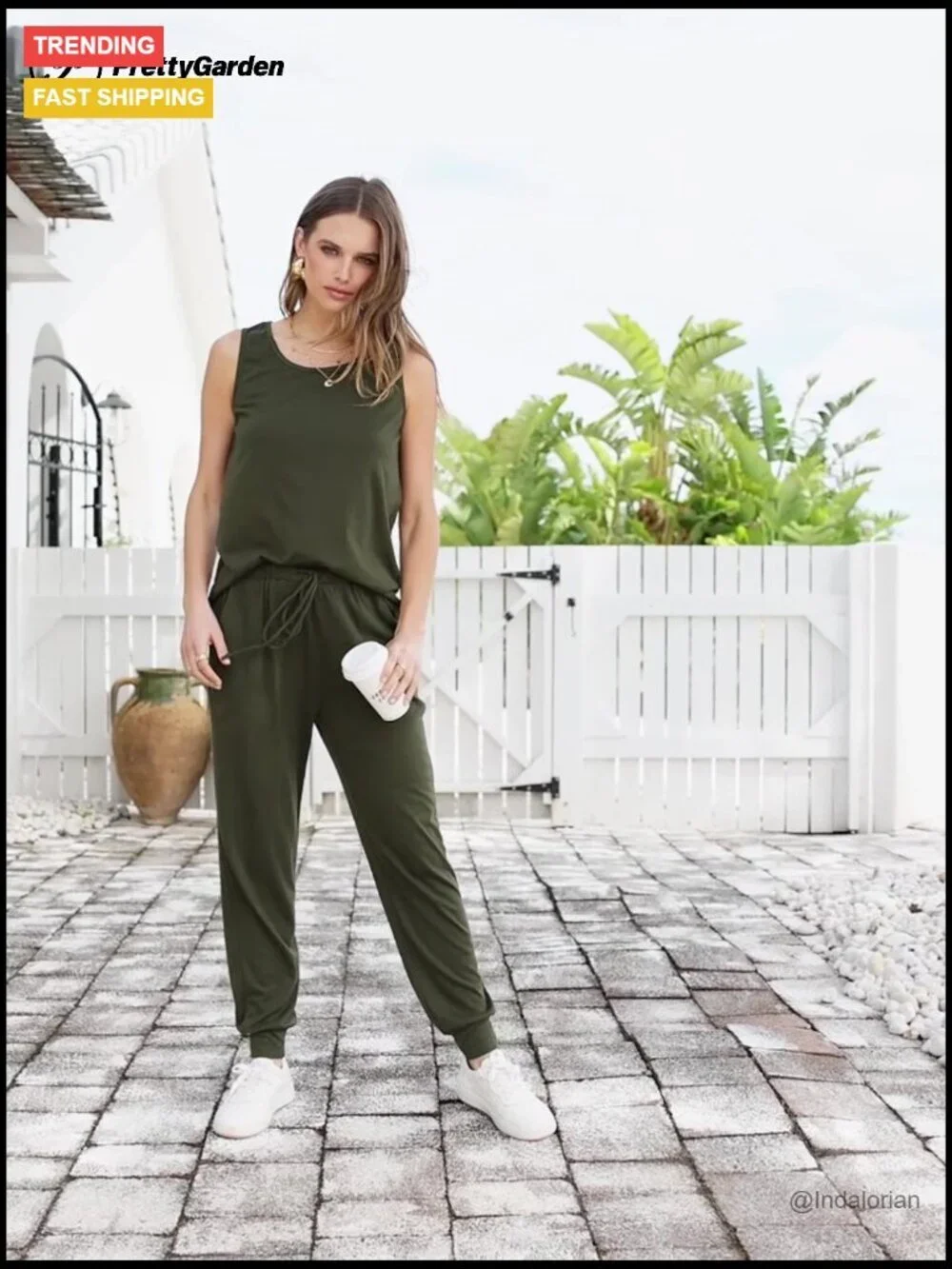 Two Piece Outfit Set Sleeveless Matching Lounge Wear Tracksuit